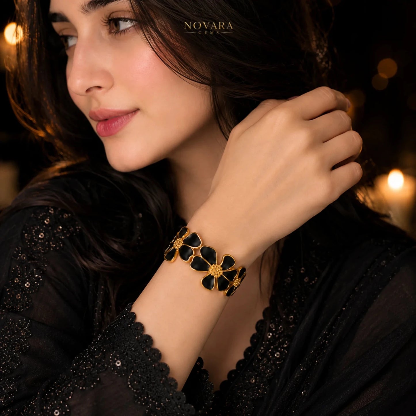 Midnight Blossom Luxe Cuff Bracelet