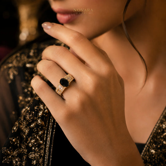 Imperia Noir Oval Zircon Ring – 18K Gold Plated