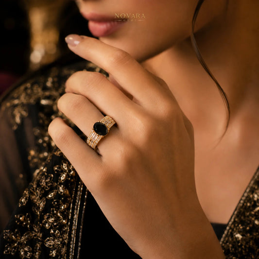Imperia Noir Oval Zircon Ring – 18K Gold Plated
