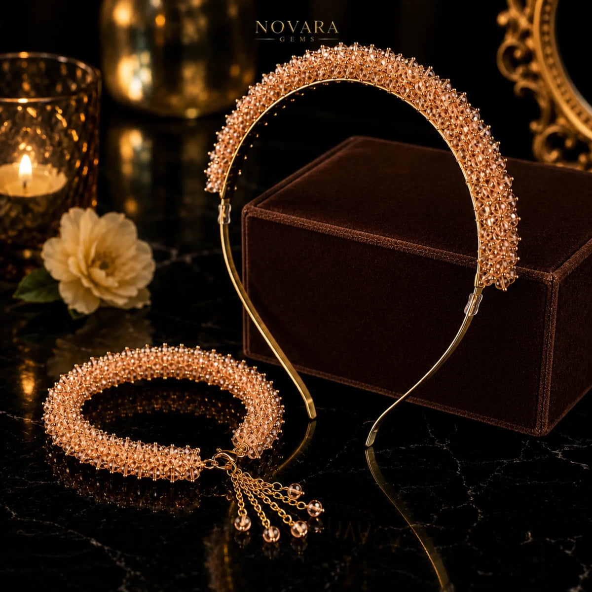 Ruby Royale Crystal Hairband & Bracelet Set