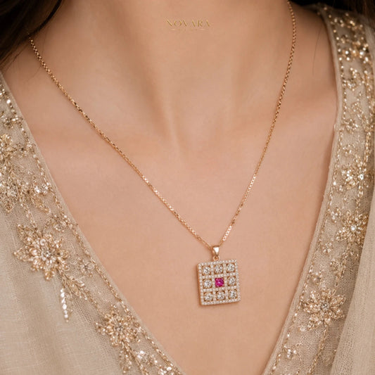 Royal Ruby Grid Pendant Necklace