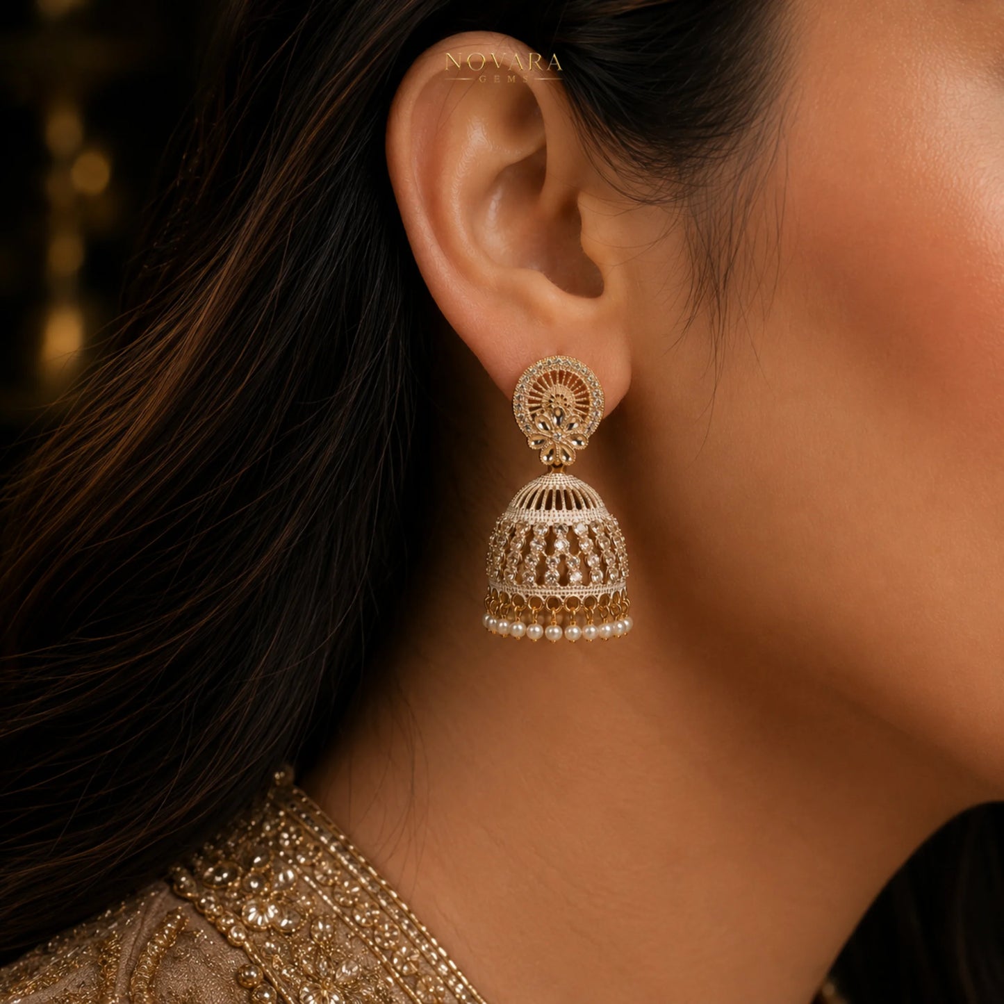 Aurelia Pearl Cascade Jhumka Earrings