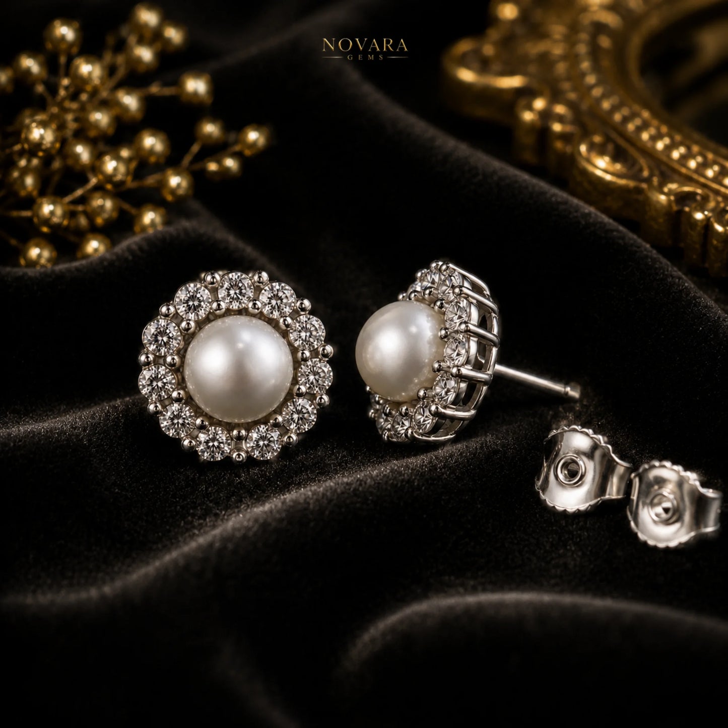 Celeste Pearl Halo Stud Earrings