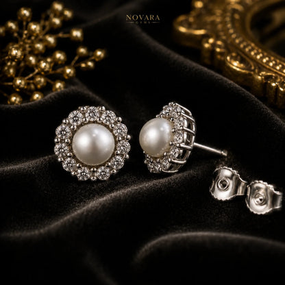 Celeste Pearl Halo Stud Earrings