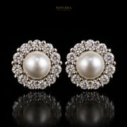 Celeste Pearl Halo Stud Earrings