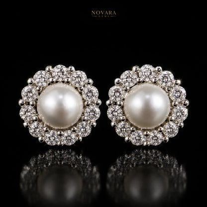 Celeste Pearl Halo Stud Earrings
