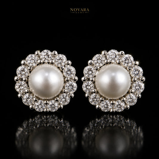 Celeste Pearl Halo Stud Earrings