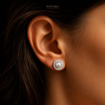 Celeste Pearl Halo Stud Earrings