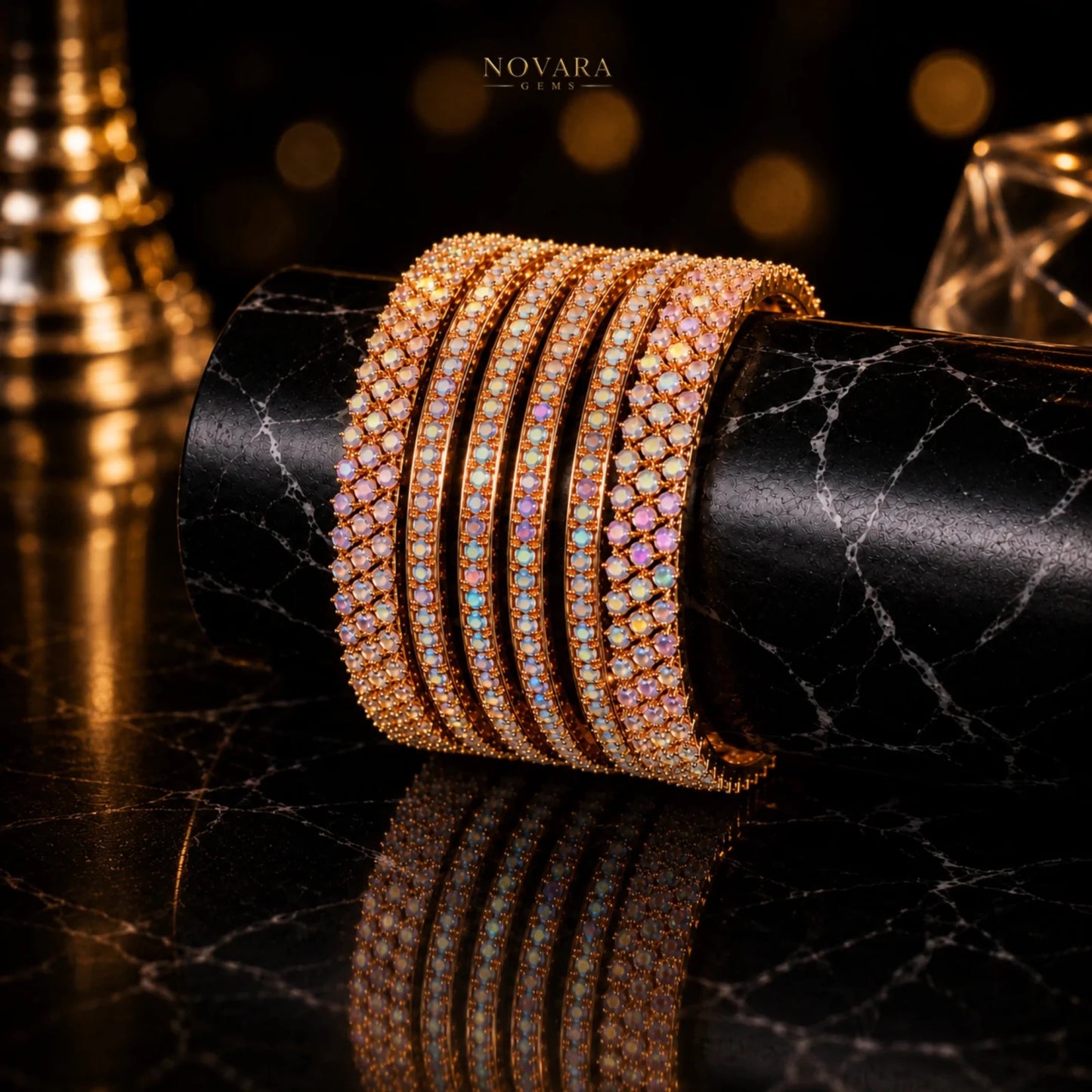 Celestial Aurora Crystal Bangle Set