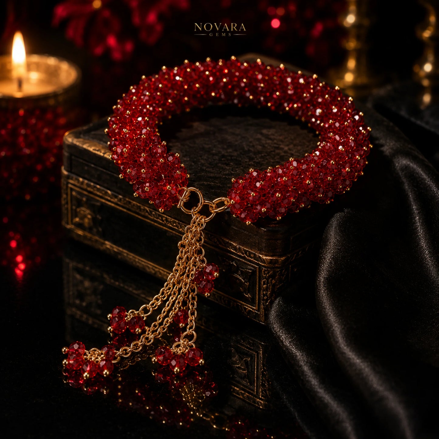 Crimson Royale Crystal Bloom Bracelet