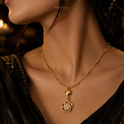 Golden Blossom Heart Necklace