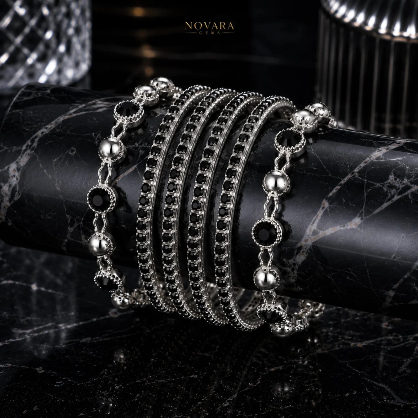 Midnight Eclipse Crystal Bangle Set