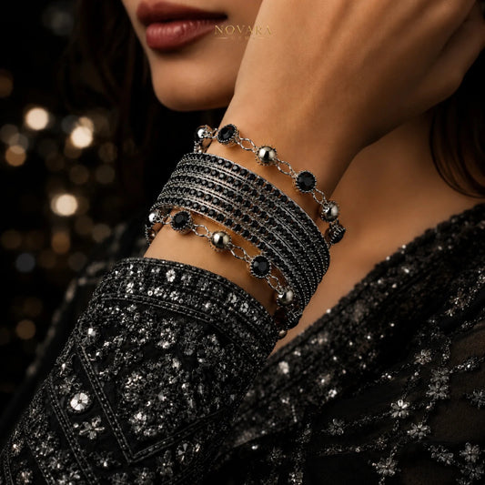 Midnight Eclipse Crystal Bangle Set