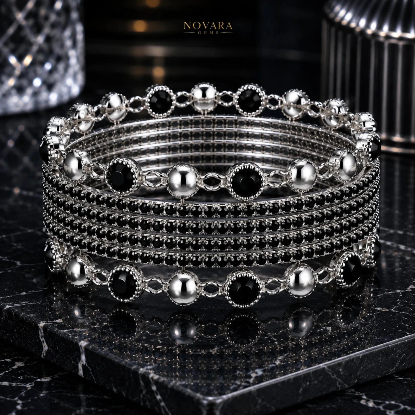 Midnight Eclipse Crystal Bangle Set