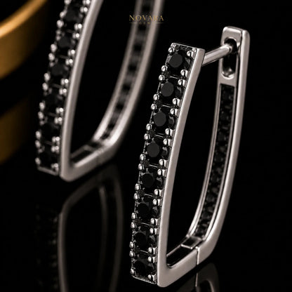 Noir Elegance Zircon Hoop Earrings