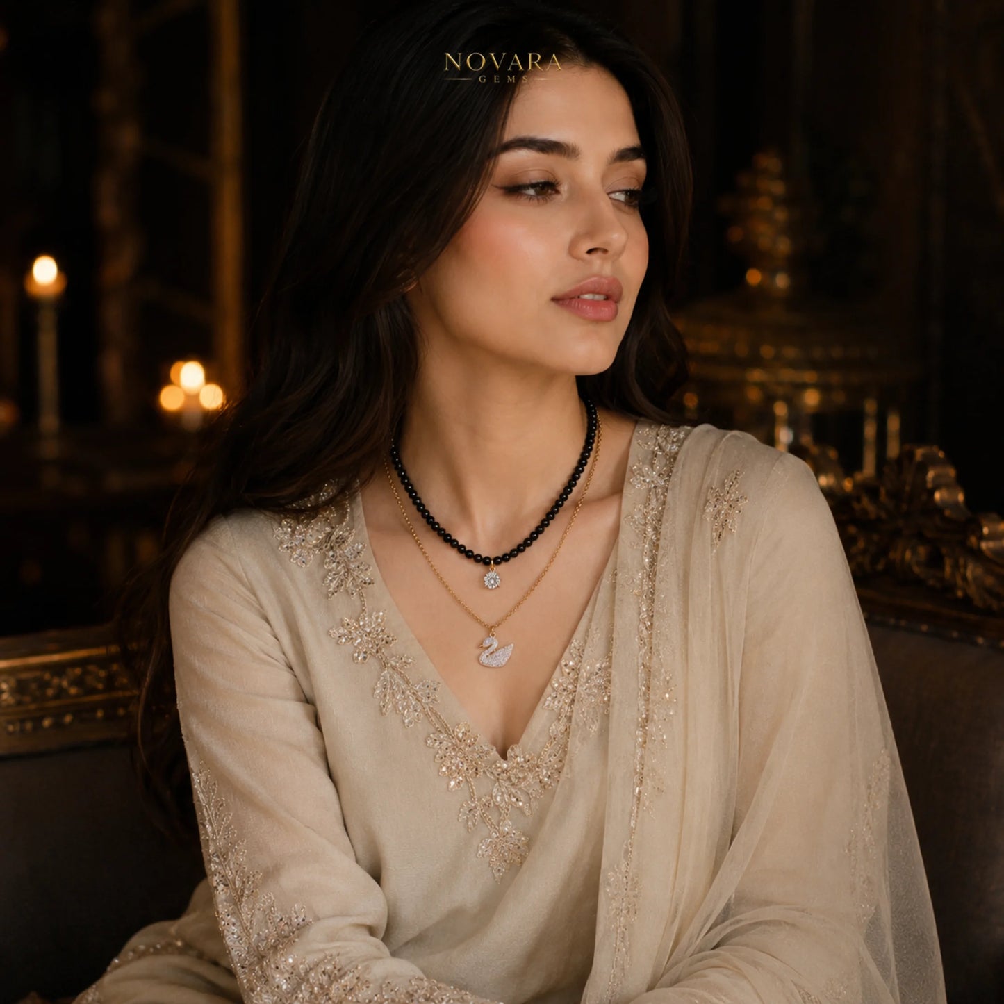 Noir Swan Layered Necklace