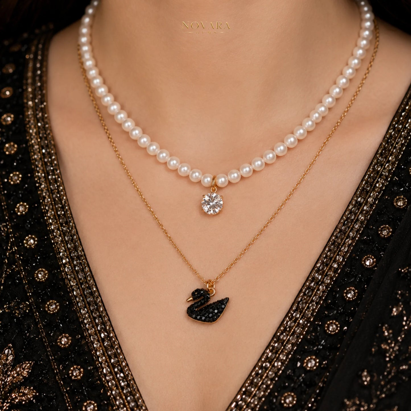 Noir Swan Layered Necklace