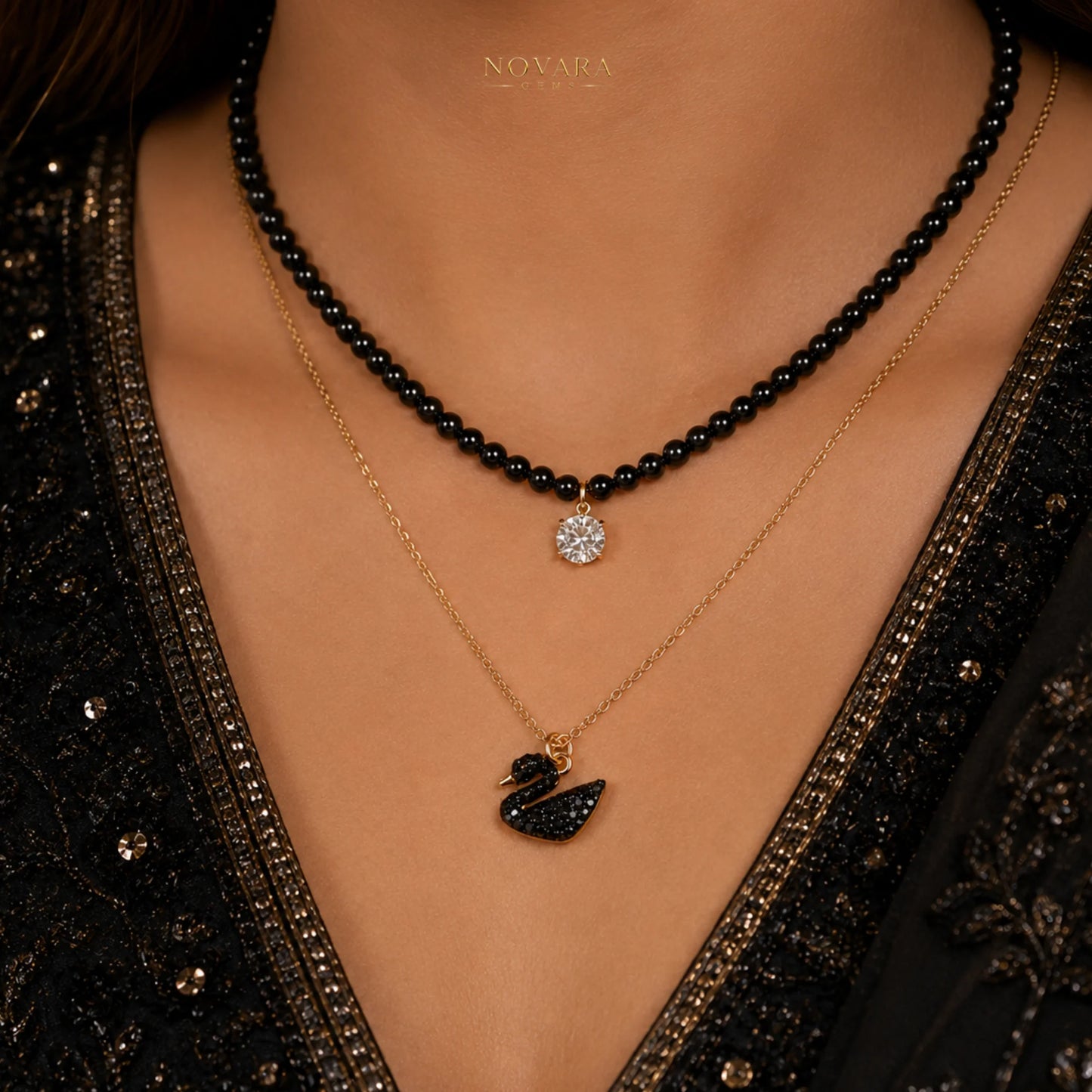 Noir Swan Layered Necklace