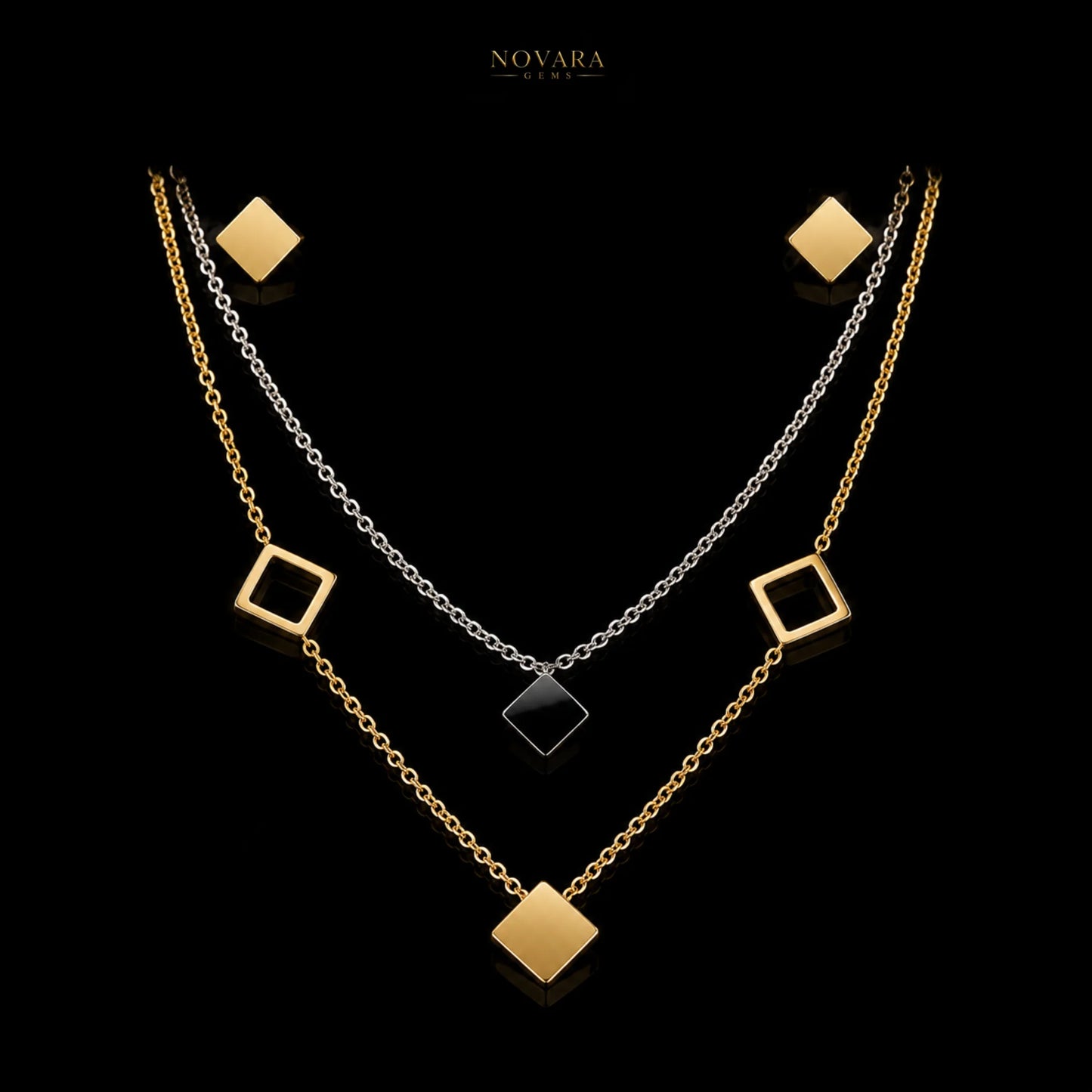 Nova Square Dual-Tone Geometric Jewelry Set