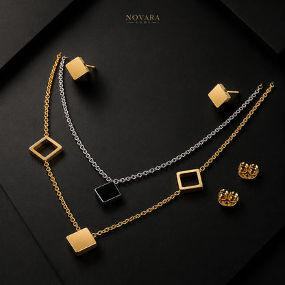 Nova Square Dual-Tone Geometric Jewelry Set
