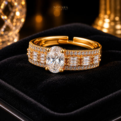 Imperia Noir Oval Zircon Ring – 18K Gold Plated