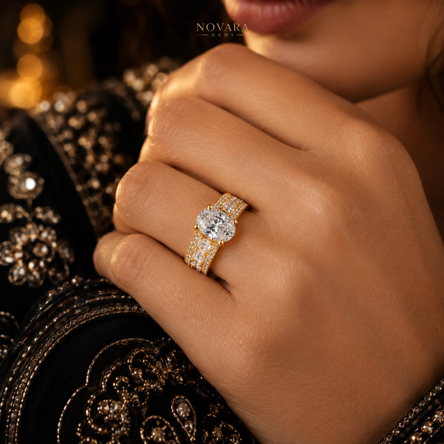 Imperia Noir Oval Zircon Ring – 18K Gold Plated