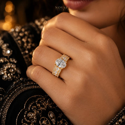 Imperia Noir Oval Zircon Ring – 18K Gold Plated