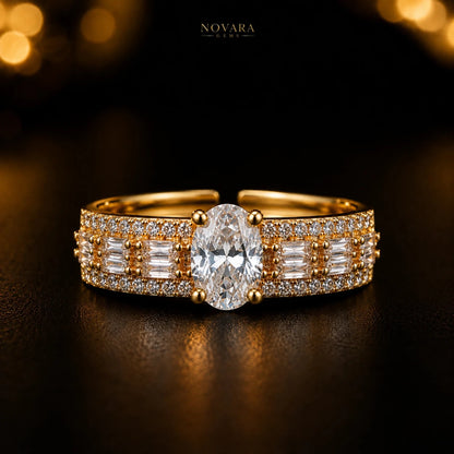 Imperia Noir Oval Zircon Ring – 18K Gold Plated