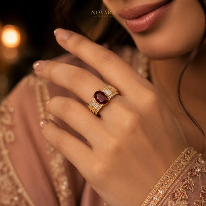 Imperia Noir Oval Zircon Ring – 18K Gold Plated