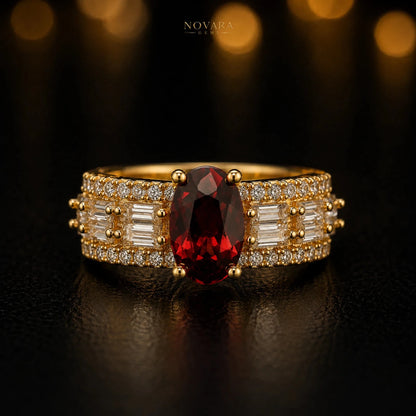 Imperia Noir Oval Zircon Ring – 18K Gold Plated