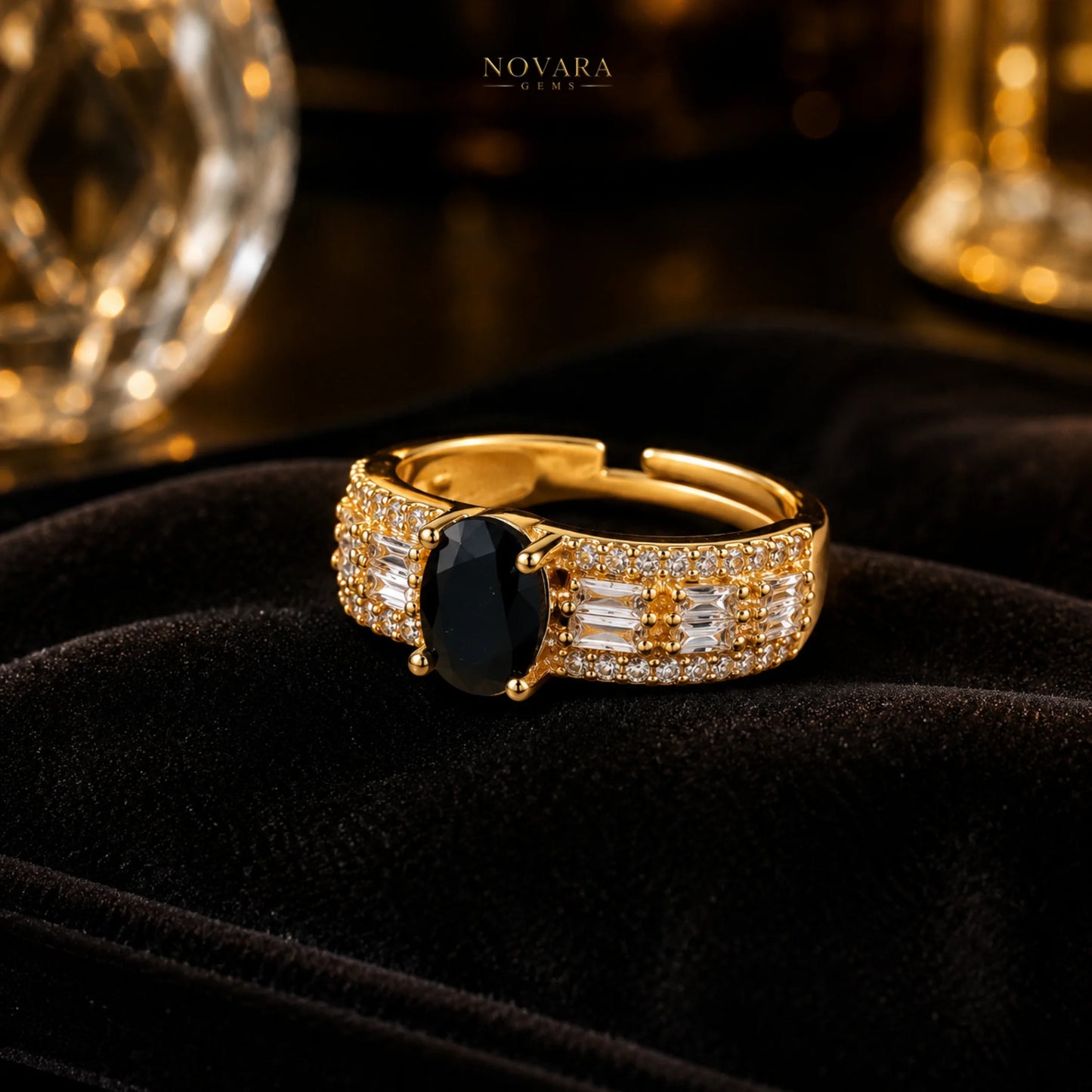 Imperia Noir Oval Zircon Ring – 18K Gold Plated