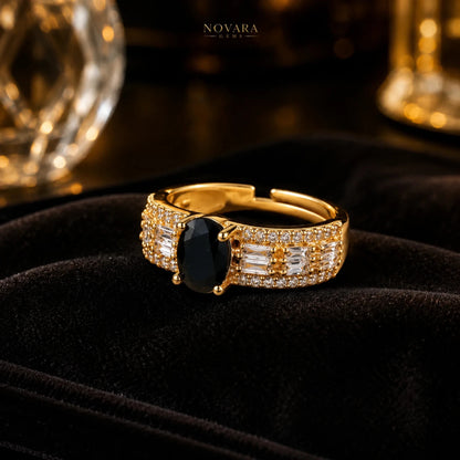 Imperia Noir Oval Zircon Ring – 18K Gold Plated