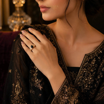 Imperia Noir Oval Zircon Ring – 18K Gold Plated
