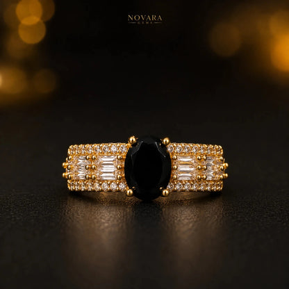 Imperia Noir Oval Zircon Ring – 18K Gold Plated