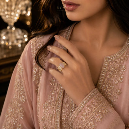 Imperia Noir Oval Zircon Ring – 18K Gold Plated