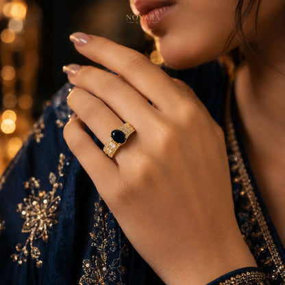 Imperia Noir Oval Zircon Ring – 18K Gold Plated