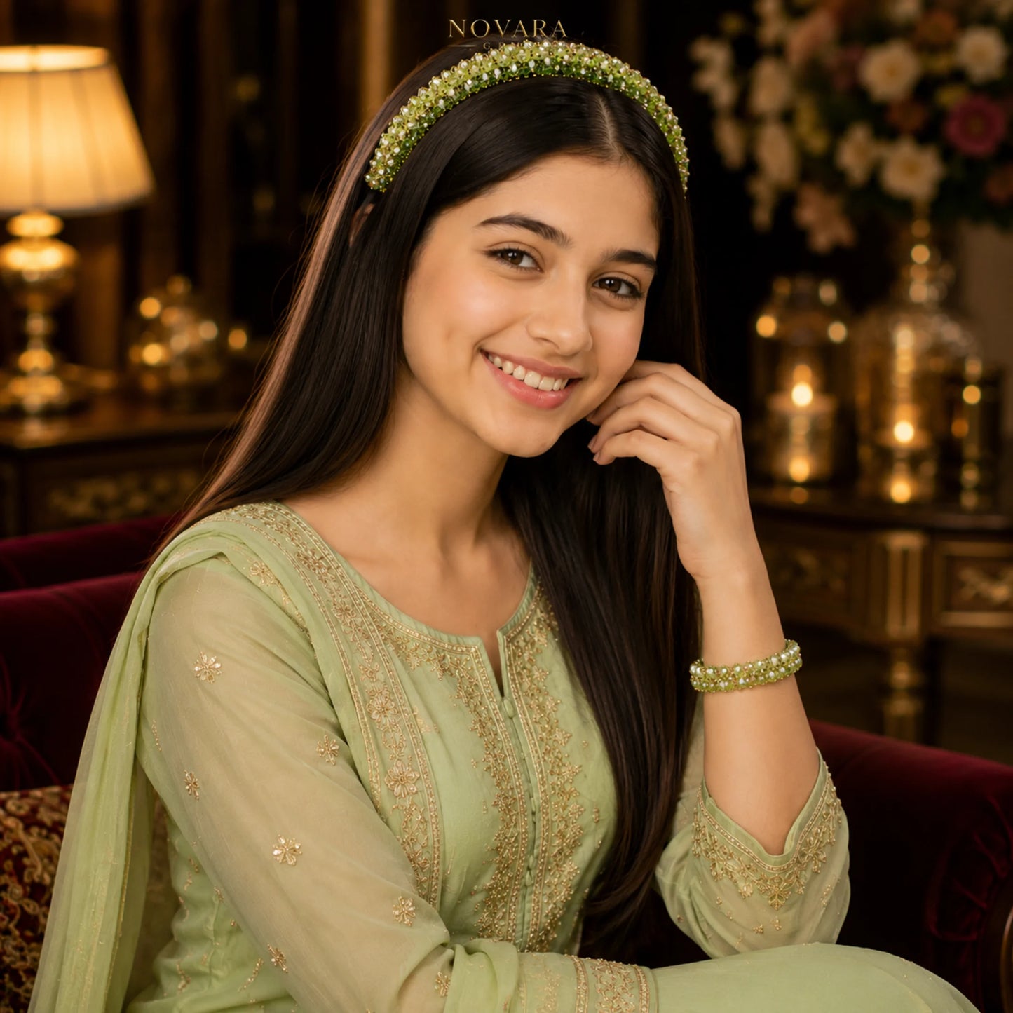 Ruby Royale Crystal Hairband & Bracelet Set
