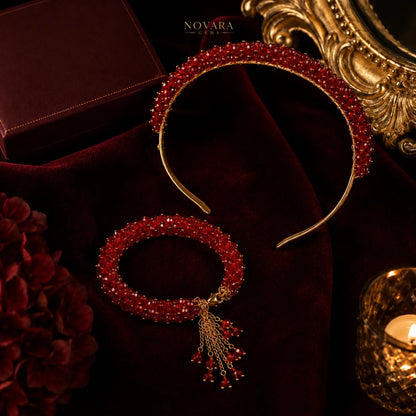 Ruby Royale Crystal Hairband & Bracelet Set