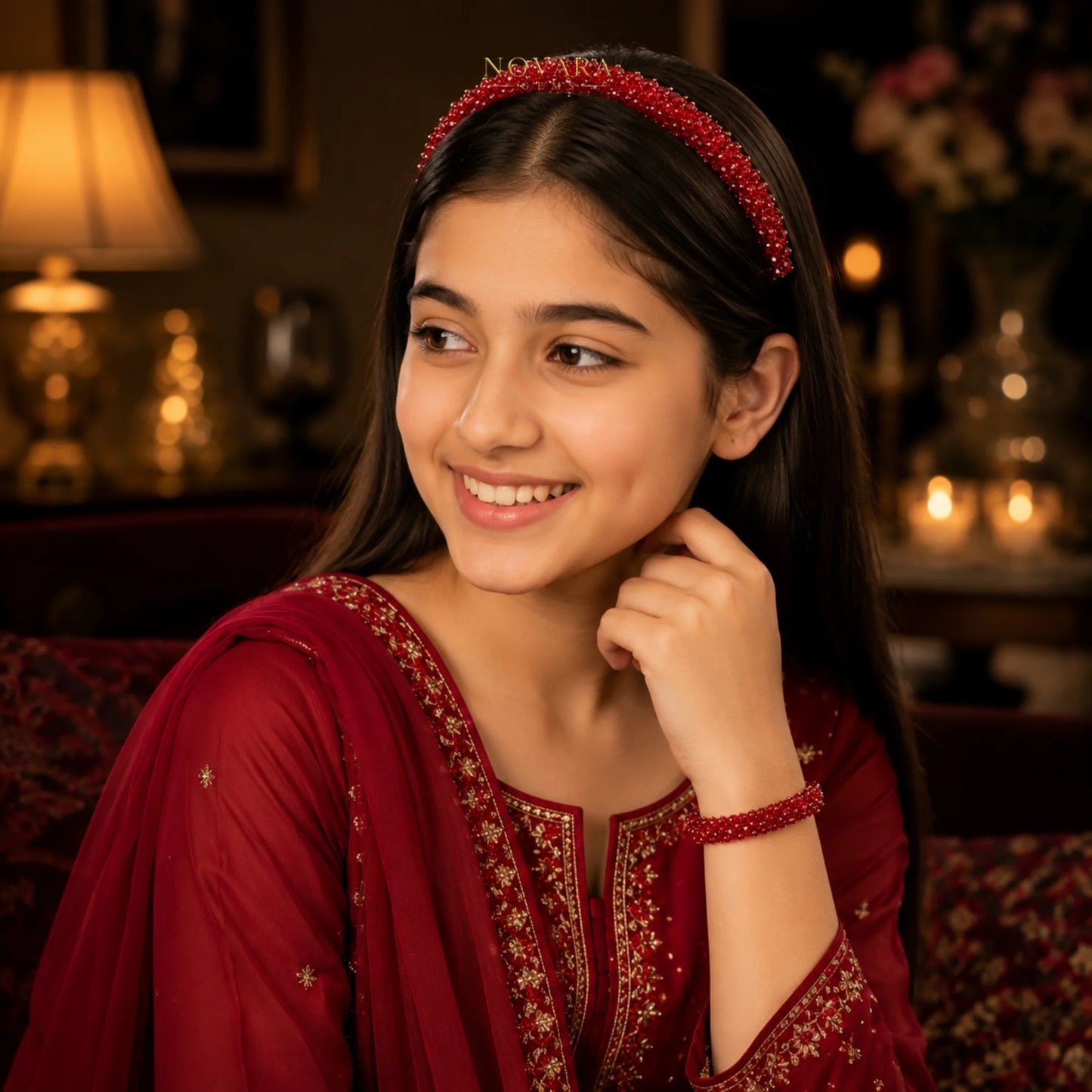Ruby Royale Crystal Hairband & Bracelet Set