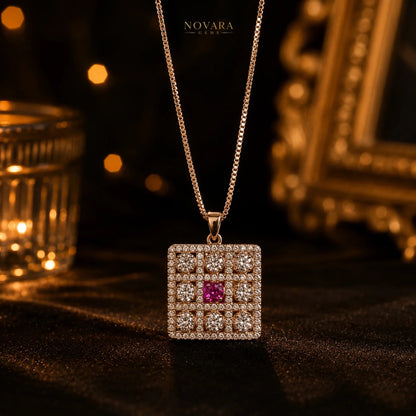 Royal Ruby Grid Pendant Necklace