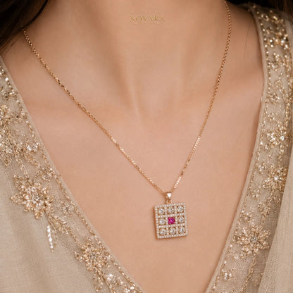 Royal Ruby Grid Pendant Necklace