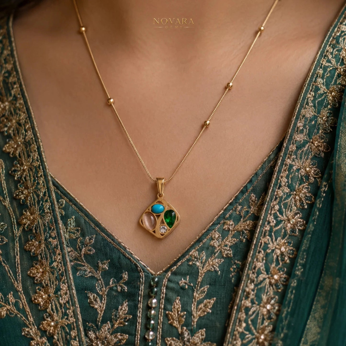 Verdant Mosaic Pendant Necklace